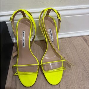 Manolo Blahnik Neon Yellow Clear Strap Slingback Heels